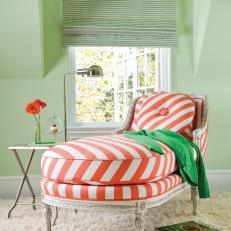 Orange Striped Chaise in Green Room