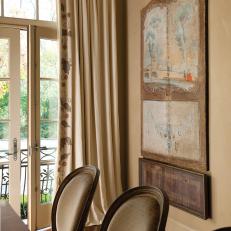 French Screen Panel Decorates Traditional Dining Room