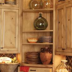 Rustic Kitchen With Wood Corner Shelves 