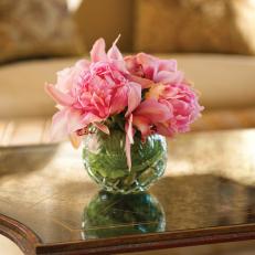 Pink Flowers in Simple Glass Vase 