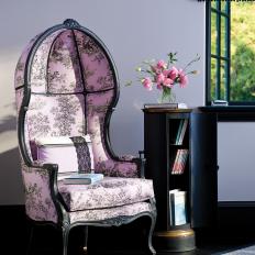 Chic, Feminine Porter's Chair Against Lavender Backdrop