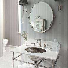 Vintage Gray Bathroom With Marble And Silver Sink