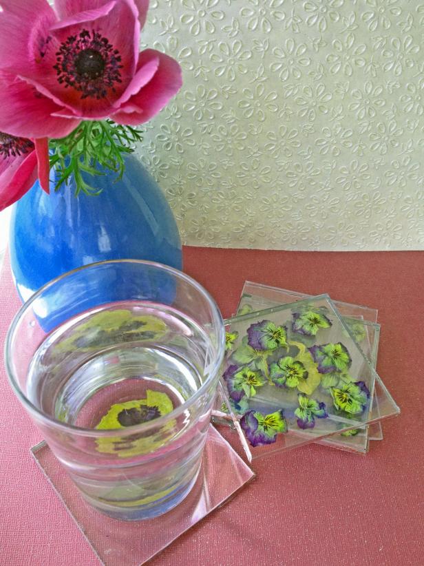 pressed flower glass coasters