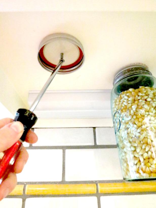 Secure Mason Jar Lids to Cabinets