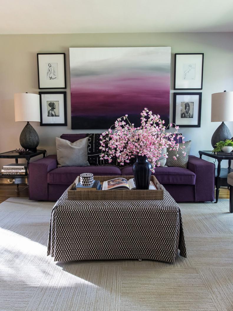 Purple Living Room With Gallery Wall