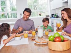 Family eating healthy breakfast
