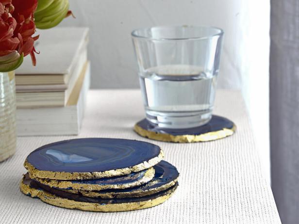 Blue Gemstone Coasters With Gold Leaf Edge
