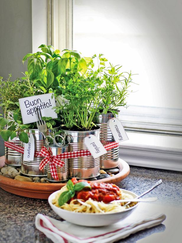 Kitchen Countertop Herb Garden With Upcycled Aluminum Cans