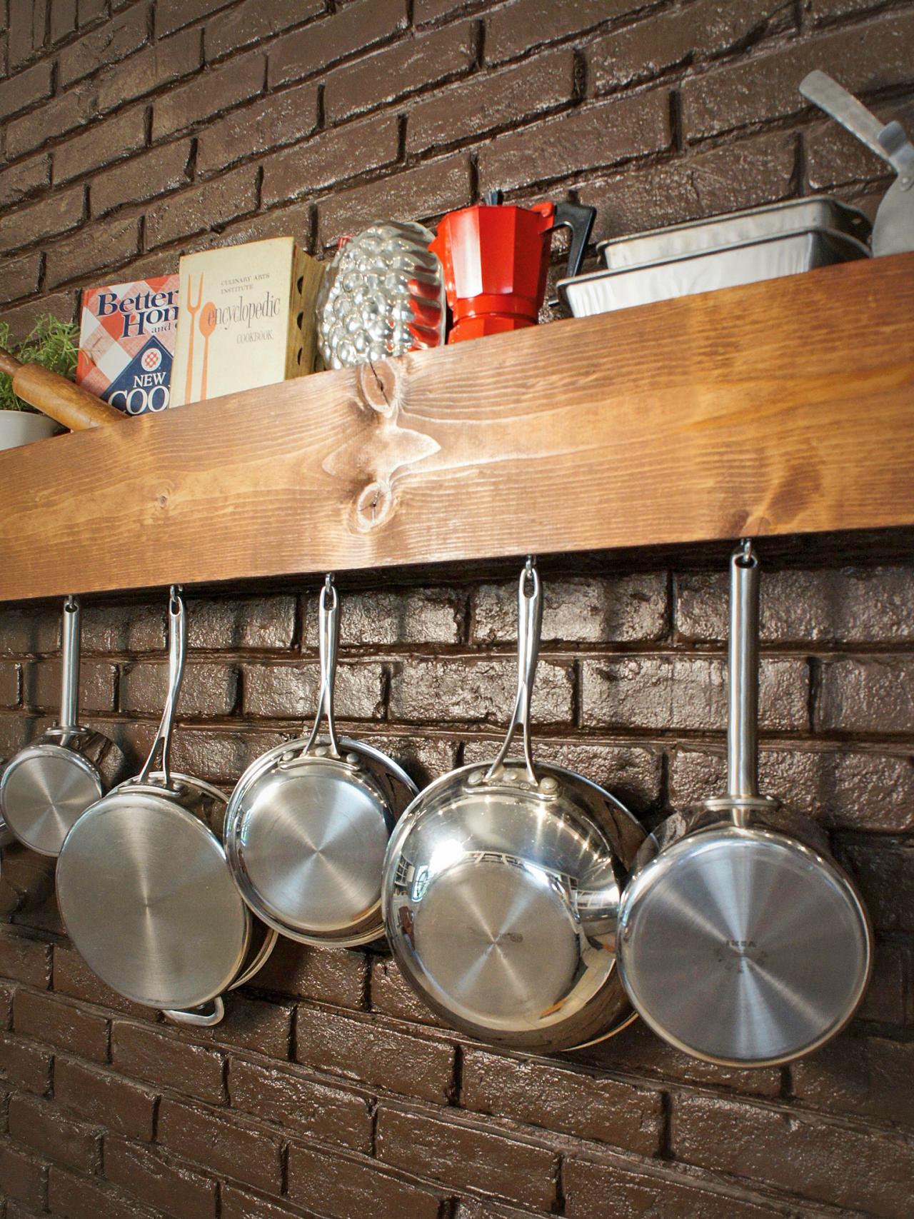 diy kitchen storage shelf and pot rack | hgtv