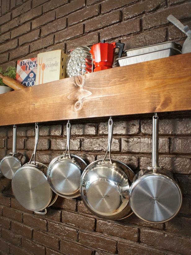 DIY Kitchen Pot Rack and Storage Shelf