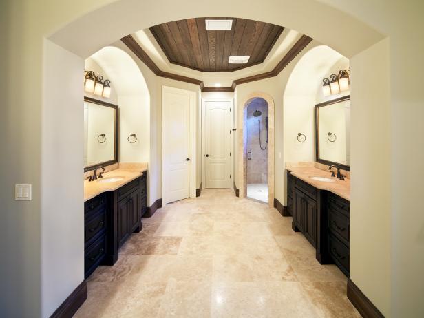 Spa Style Cream Marble Master Bathroom With Double Sinks Hgtv