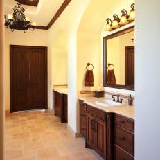 Brown Transitional Master Bathroom With Double Vanity