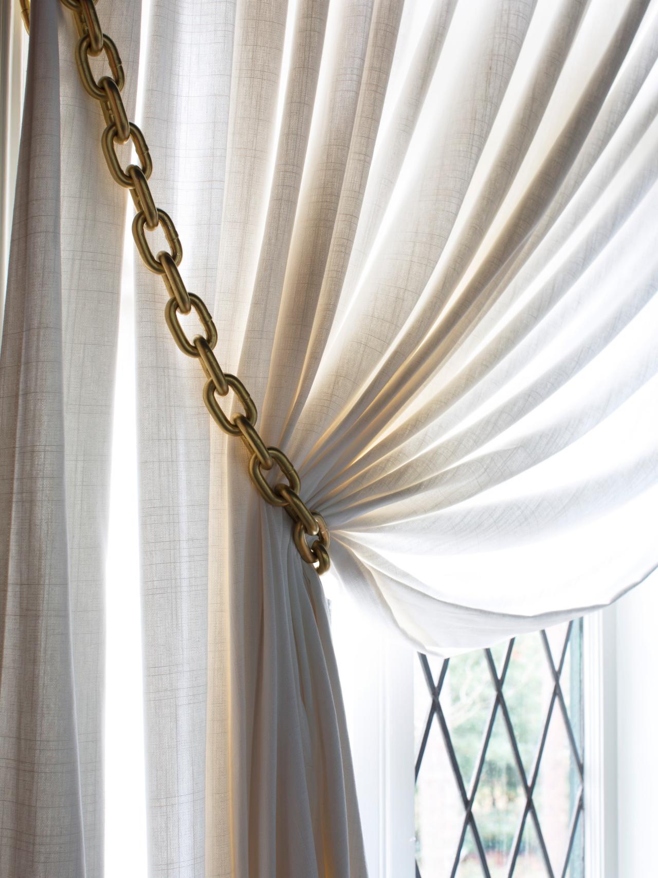 How To Hang Curtains With Holdbacks How to Make Gold Chain Curtain Tiebacks | HGTV