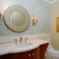 Transitional Bathroom with Blue Mosaic Tile