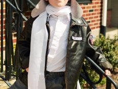 Boy wearing DIY pilot costume