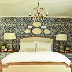 Traditional Bedroom With Fabric Feature Wall
