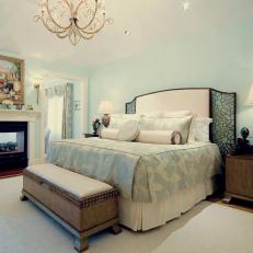 Elegant Baby Blue Bedroom with Bench