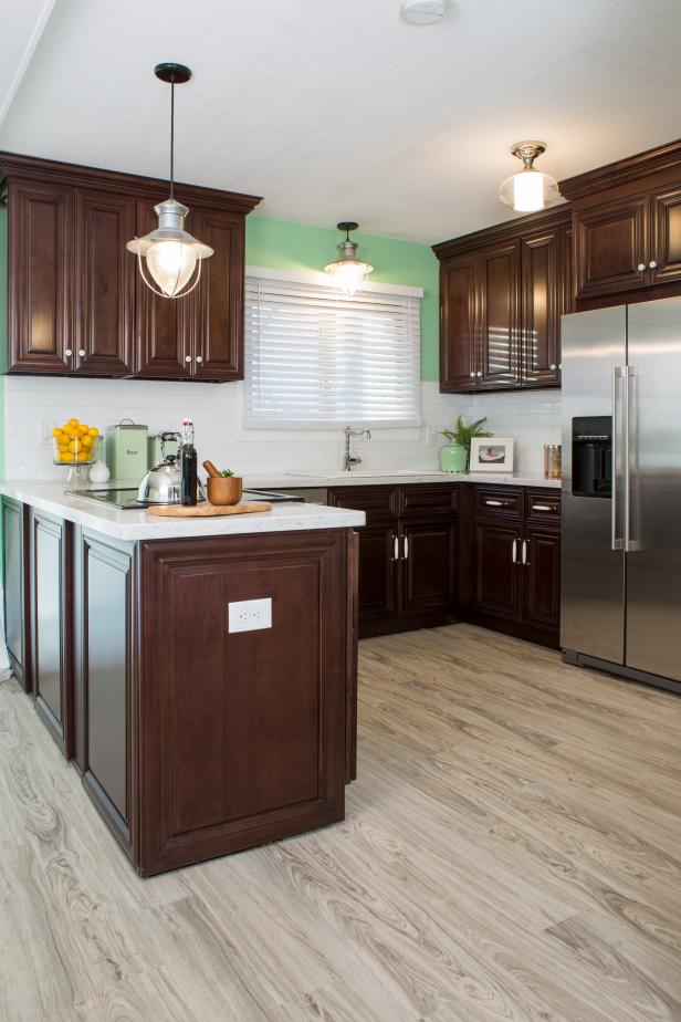 Mint Green Kitchen With Dark Brown Cabinets HGTV   1400978512956 