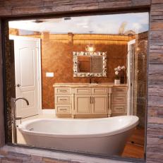 Brown Contemporary Bathroom With Soaker Tub