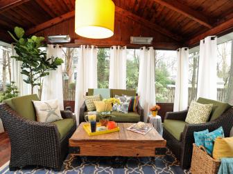 Contemporary Screened-In Porch With Green and Blue Accents