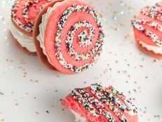 strawberry milk whoopie pies recipe with multicolored nonpareils