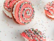 strawberry milk whoopie pies recipe with multicolored nonpareils