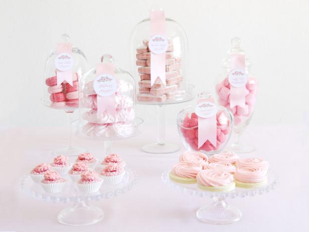 Glass Cake Stands Create Pink Candy Buffet