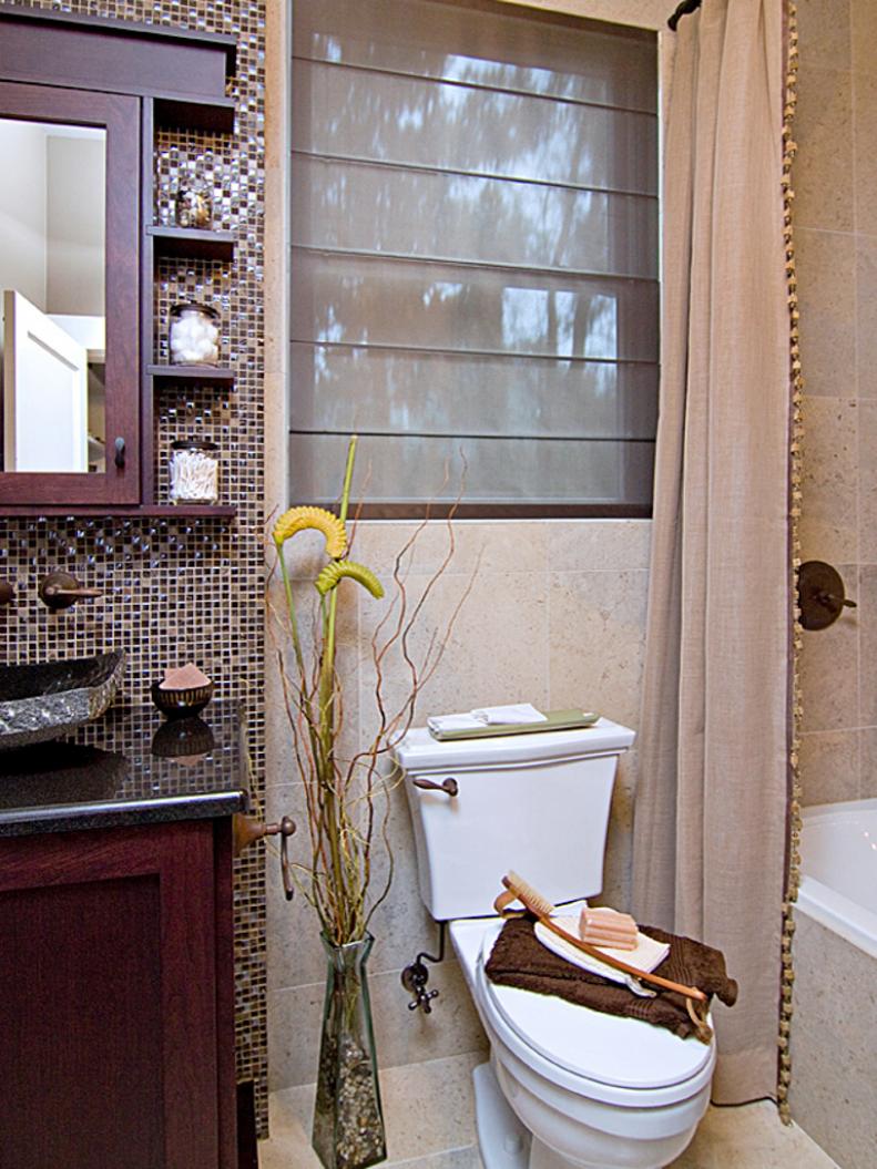 Bathroom With Beige Wall Tile and Mosaic Tiles 