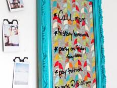 Every college dorm room needs a wipe-off board for messages from friends and to jot down to-do lists. Use a flea market frame and a funky fabric to create a one-of-a-kind message board that will make your space look chic.