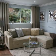 Neutral Sectional in Blue Living Room
