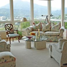 Traditional Living Room With Hilltop View