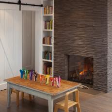 Fireplace Surrounded With Porcelain Tile 