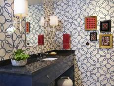 Bold Guest Bathroom With Graphic Wallpaper 