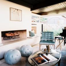Eclectic Living Room With Tufted Pouf Ottomans