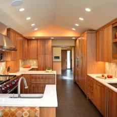 Contemporary Kitchen With Natural Wood Cabinets