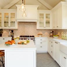 White Country Kitchen With Tile Accent Wall 