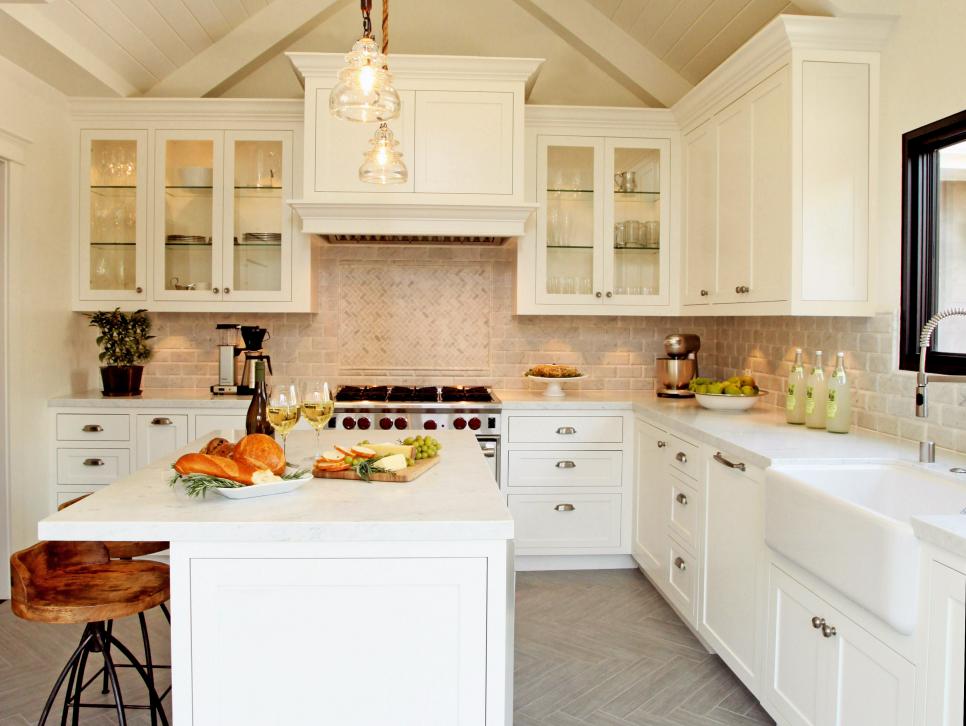 White Country Kitchen With Tile Accent Wall Hgtv