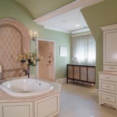 Mint Green Shabby Chic Master Bathroom With Soaking Tub