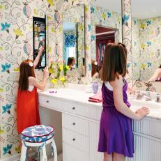 Tween Girls' Bathroom With Hidden Cabinets 