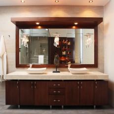 Modern Bathroom Vanity With Vessel Sinks and Marble Countertop