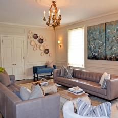Neutral Transitional Living Room With Wall Molding
