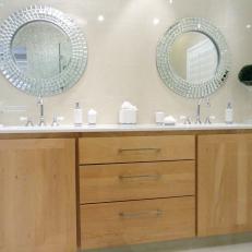 Contemporary Bathroom With Double Vanity and Mosaic Mirrors