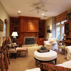 Neutral Traditional Family Room With Fireplace