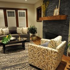 Living Room With Stacked Stone Fireplace