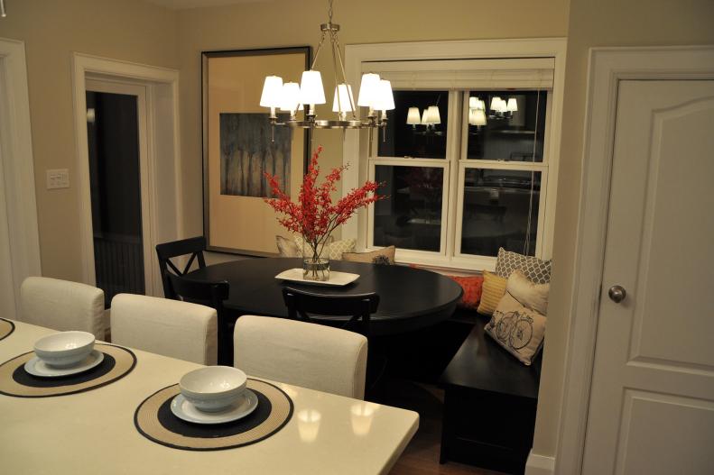 Neutral Contemporary Kitchen and Dining Room With Black and White