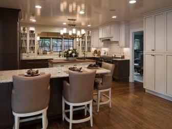 Transitional Chef Kitchen with Taupe Decor and Breakfast Area