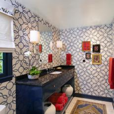 Traditional Bathroom with Bold Wallpaper
