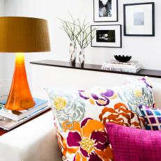 Colorful Pillows and Orange Lamp