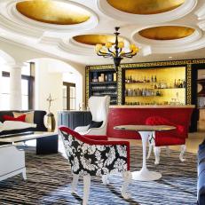 Dramatic Eclectic Great Room With Round Recessed Ceiling