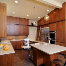 Brown and White Modern Kitchen With Wood Cabinets